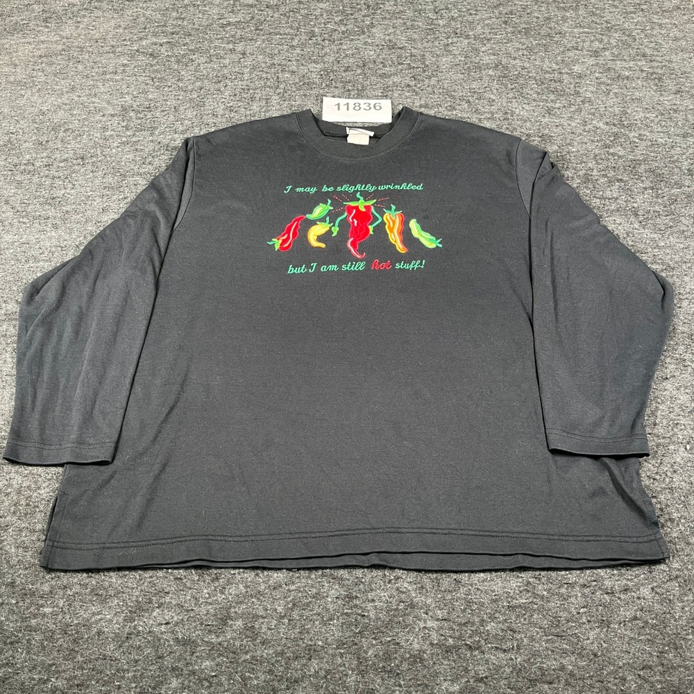 BonWorth Womens XL Petite Black Chili Pepper Graphic Long Sleeve Tee 32443